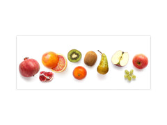 Stunning glass wall art - Wide format backsplash with magnetic properties: Fruits flat lay