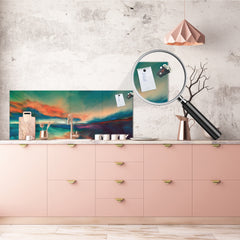 Stunning glass wall art - Wide format backsplash with magnetic properties: Sunset never happened