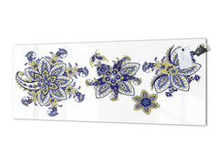 Wide-format tempered glass kitchen wall panel with metal backing - and without: Paisley set