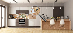 Wide-format tempered glass kitchen wall panel with metal backing - and without: Autumn chestnut leaves