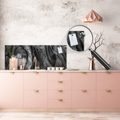 Wide-format tempered glass kitchen wall panel with metal backing - and without: Buddhist monk head Wat mahathat