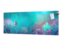 Wide-format tempered glass kitchen wall panel with metal backing - and without: Butterfly in the moon