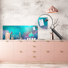 Wide-format tempered glass kitchen wall panel with metal backing - and without: Butterfly in the moon