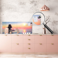 Toughened printed glass backsplash - Wideformat steel coated wall glass splashback: Zen Concept - Spa water lilly