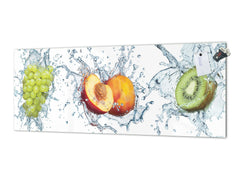 Toughened printed glass backsplash - Wideformat steel coated wall glass splashback: 3D Water splash Fruits