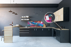 Protector contra salpicaduras de vidrio impreso templado - Protector contra salpicaduras de vidrio de pared con revestimiento de acero de gran formato: Vortex Twist