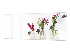 Toughened printed glass backsplash - Wideformat steel coated wall glass splashback: Spring blooms Santana Red