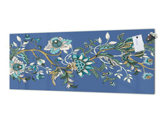 Toughened printed glass backsplash - Wideformat steel coated wall glass splashback: Ethnic japan like flowers