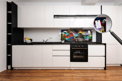 Stunning glass wall art - Wide format backsplash with magnetic properties: Organic flames