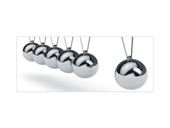 Stunning glass wall art - Wide format backsplash with magnetic properties: Metal Newton's cradle