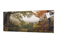 Stunning glass wall art - Wide format backsplash with magnetic properties: Mountain Misty Valley