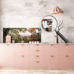 Stunning glass wall art - Wide format backsplash with magnetic properties: Mountain Misty Valley
