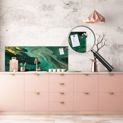 Stunning glass wall art - Wide format backsplash with magnetic properties: Green Swirl