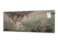 Stunning glass wall art - Wide format backsplash with magnetic properties: Water goddess