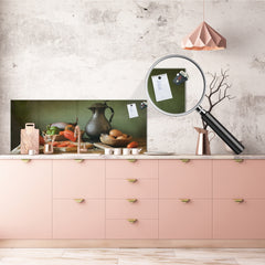 Stunning glass wall art - Wide format backsplash with magnetic properties: Still life with red peppers