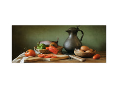 Stunning glass wall art - Wide format backsplash with magnetic properties: Still life with red peppers