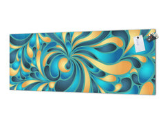 Wide format Wall panel with magnetic and non-magnetic metal sheet backing: Gold blue silk fluid