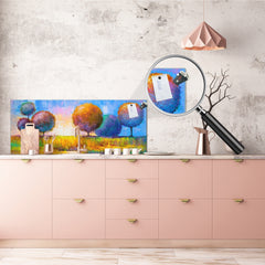 Wide format Wall panel with magnetic and non-magnetic metal sheet backing: Trees on the river bank