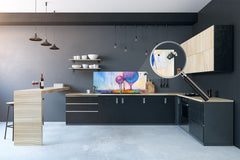 Tempered Glass magnetic and non magnetic splashback in wide-format: Landscape ornamental trees