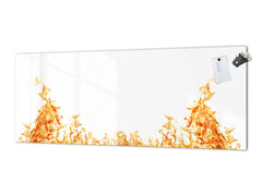 Glass kitchen panel with and w/o stainless steel back-coating: Orange flames