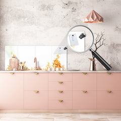 Glass kitchen panel with and w/o stainless steel back-coating: Orange flames