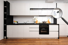 Glass kitchen panel with and w/o stainless steel back-coating: Orange flames