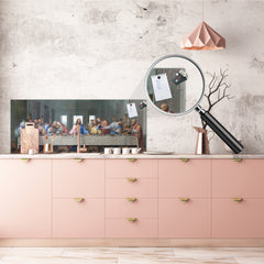 Glass backsplash w/ and w/o metal sheet backing with magnetic properties: Last supper of Jesus by Giacomo Raffaelli - copy of Leonardo da Vinci