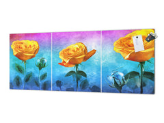 Glass backsplash w/ and w/o metal sheet backing with magnetic properties: Modern art on canvas - flowers
