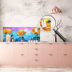 Glass backsplash w/ and w/o metal sheet backing with magnetic properties: Modern art on canvas - flowers