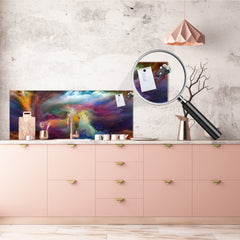 Glass backsplash w/ and w/o metal sheet backing with magnetic properties: Visions of digital paint