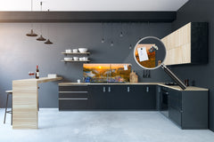 Glass kitchen panel with and w/o stainless steel back-coating: Barcelona from the Gaudi park