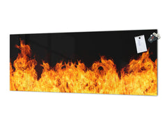 Glass kitchen panel with and w/o stainless steel back-coating: Fire flames collection