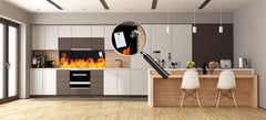 Glass kitchen panel with and w/o stainless steel back-coating: Fire flames collection