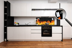 Glass kitchen panel with and w/o stainless steel back-coating: Fire flames collection