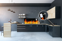 Glass kitchen panel with and w/o stainless steel back-coating: Fire flames collection