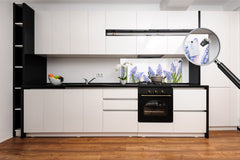Glass kitchen panel with and w/o stainless steel back-coating: Blue muscari flowers