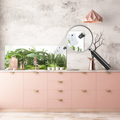 Glass kitchen panel with and w/o stainless steel back-coating: Basil, sage and rosemary