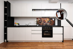 Glass backsplash w/ and w/o metal sheet backing with magnetic properties: Music quartet oil painting