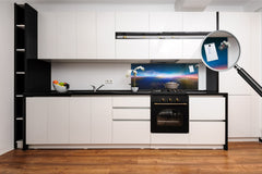 Glass backsplash w/ and w/o metal sheet backing with magnetic properties: Never land landscape Paint series