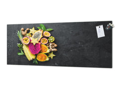 Glass backsplash w/ and w/o metal sheet backing with magnetic properties: Tropical fruits - Top view