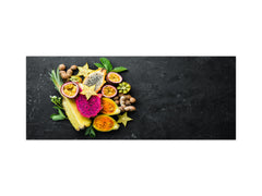 Glass backsplash w/ and w/o metal sheet backing with magnetic properties: Tropical fruits - Top view