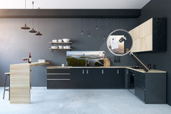 Glass backsplash w/ and w/o metal sheet backing with magnetic properties: Panoramic view of Ras al Khaimah