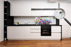 Glasrückwand mit und ohne Metallblechrückwand mit magnetischen Eigenschaften: Abstrakte Frühlingsblumen