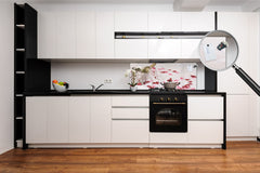 Glass backsplash w/ and w/o metal sheet backing with magnetic properties: Wine in bed