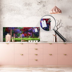 Glass backsplash w/ and w/o metal sheet backing with magnetic properties: Fairytale forest