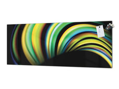 Glass backsplash w/ and w/o metal sheet backing with magnetic properties: Fluid color swirls