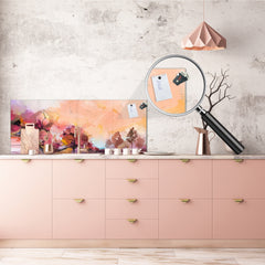 Glass backsplash w/ and w/o metal sheet backing with magnetic properties: Blue purple sky painting