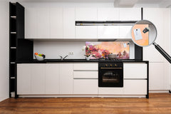 Glass backsplash w/ and w/o metal sheet backing with magnetic properties: Blue purple sky painting