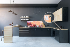 Glass backsplash w/ and w/o metal sheet backing with magnetic properties: Blue purple sky painting