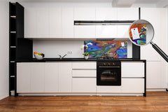 Large format horizontal backsplash - magnetic and non magnetic tempered glass: Fractal psychedelic stylization